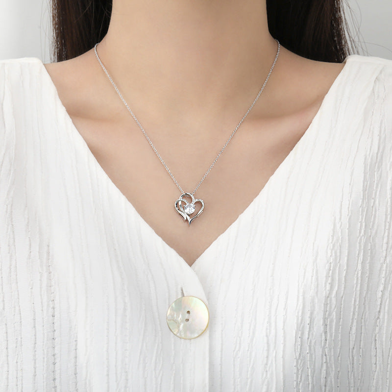 Zircon Double Heart -Shaped Necklace With Rhinestones