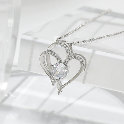 Zircon Double Heart -Shaped Necklace With Rhinestones