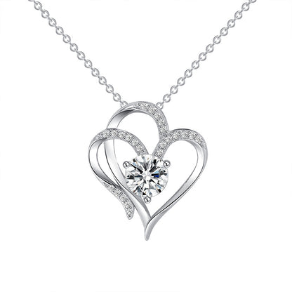 Zircon Double Heart -Shaped Necklace With Rhinestones