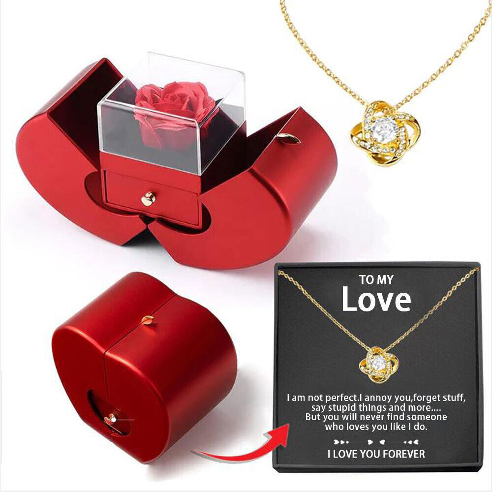 Preserved Red Real Rose Box with Necklace