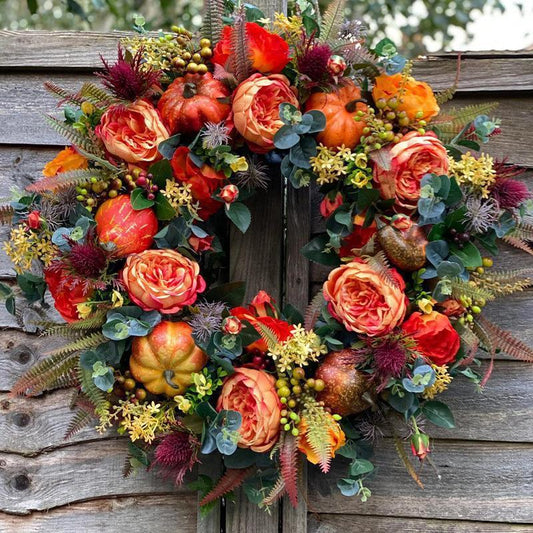 Fall Peony and Pumpkin Wreath