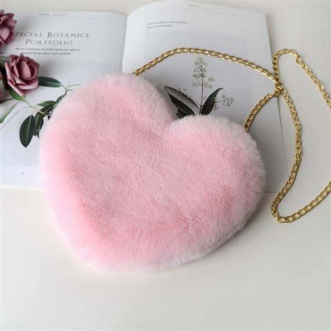 Heart Shaped Plush Chain Shoulder Bag