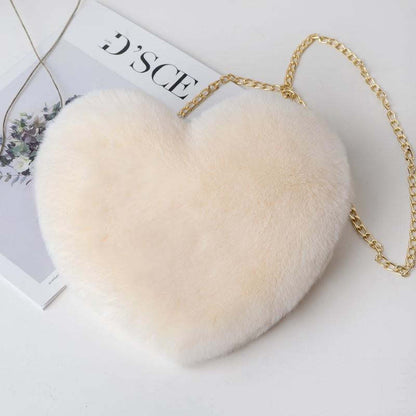 Heart Shaped Plush Chain Shoulder Bag