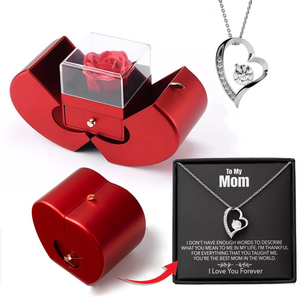 Preserved Red Real Rose Box with Necklace