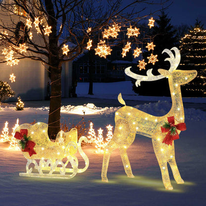 Christmas Reindeer Sleigh Decoration with 100 Lights