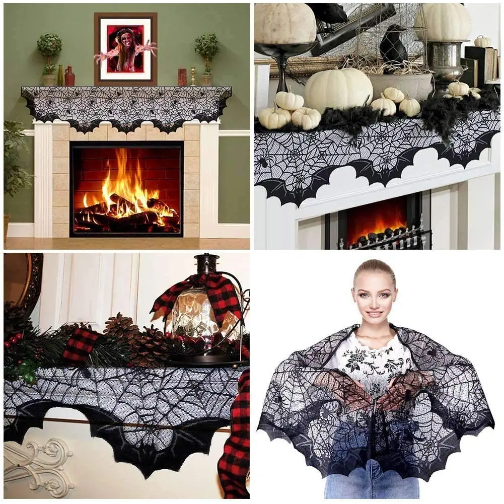 Halloween Lace Fireplace Mantle Scarf