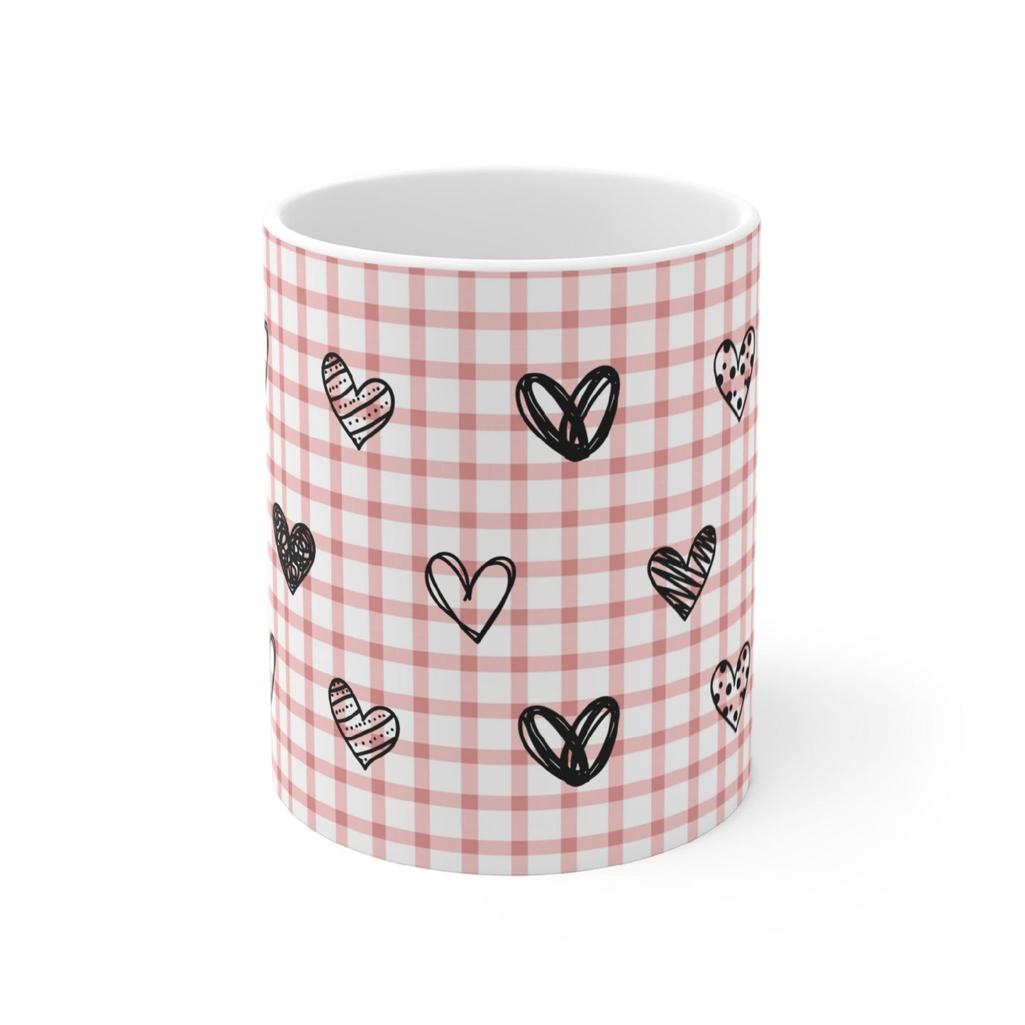 Plaid and Hearts Pink Mug