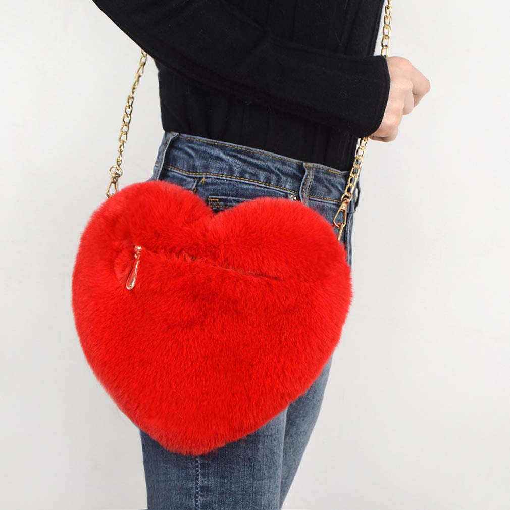 Heart Shaped Plush Chain Shoulder Bag