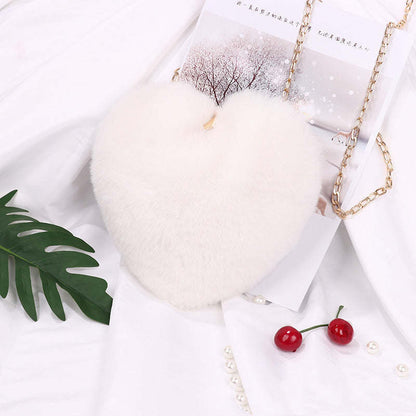 Heart Shaped Plush Chain Shoulder Bag