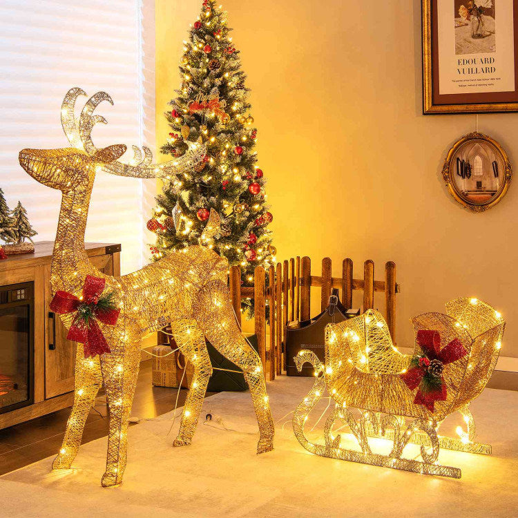 Christmas Reindeer Sleigh Decoration with 100 Lights