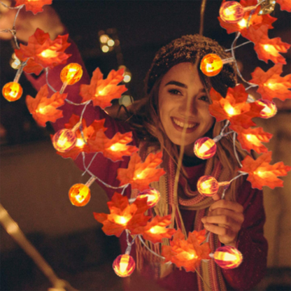 Pumpkin & Maple Leaves String Lights