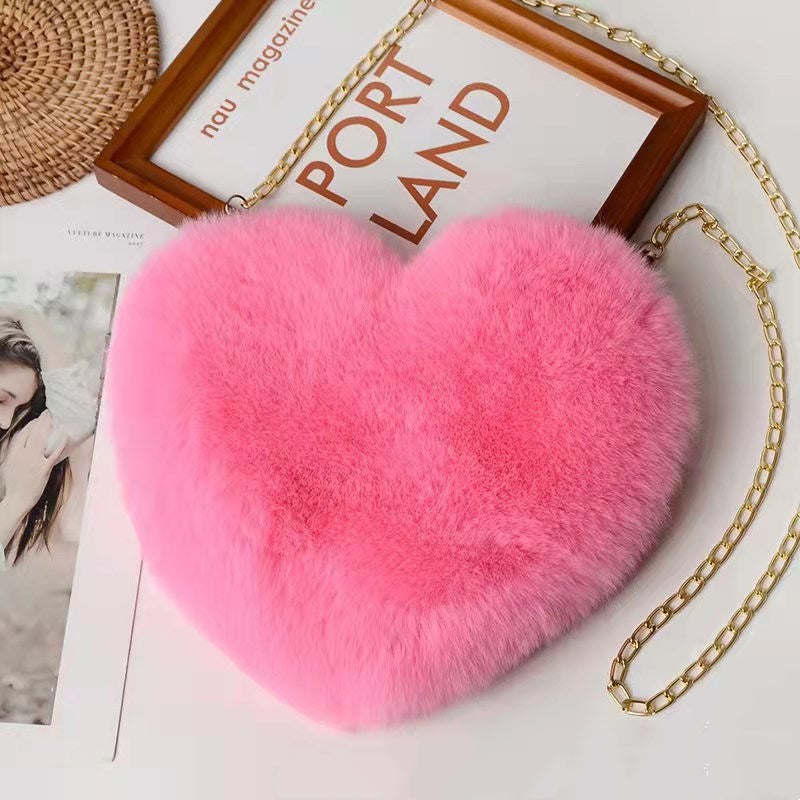 Heart Shaped Plush Chain Shoulder Bag