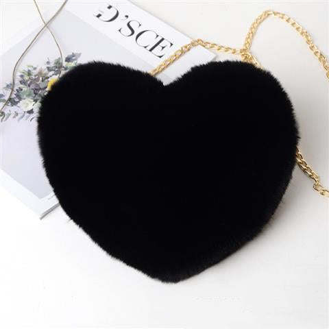 Heart Shaped Plush Chain Shoulder Bag