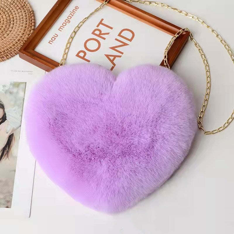 Heart Shaped Plush Chain Shoulder Bag