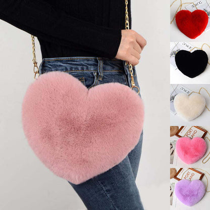 Heart Shaped Plush Chain Shoulder Bag