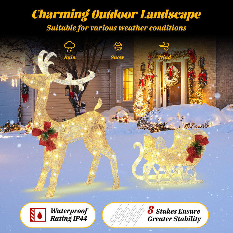 Christmas Reindeer Sleigh Decoration with 100 Lights