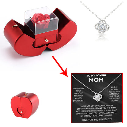 Preserved Red Real Rose Box with Necklace