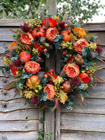 Fall Peony and Pumpkin Wreath