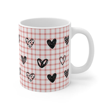 Plaid and Hearts Pink Mug