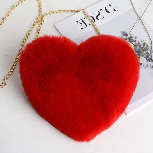 Heart Shaped Plush Chain Shoulder Bag