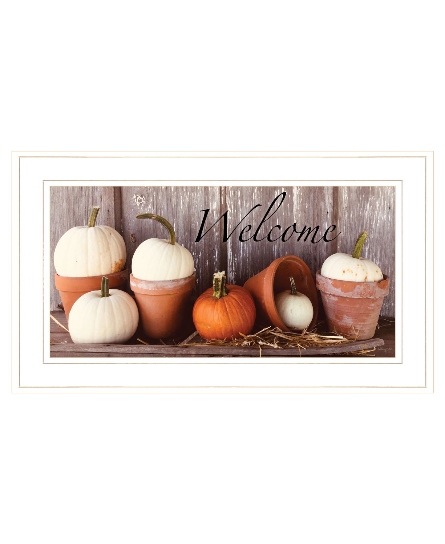 "Welcome" Pumpkin Wall Art (White Frame)