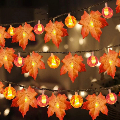 Pumpkin & Maple Leaves String Lights