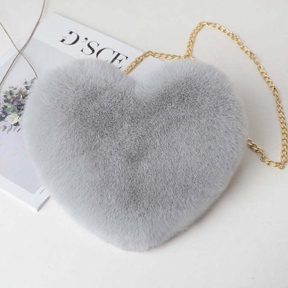 Heart Shaped Plush Chain Shoulder Bag