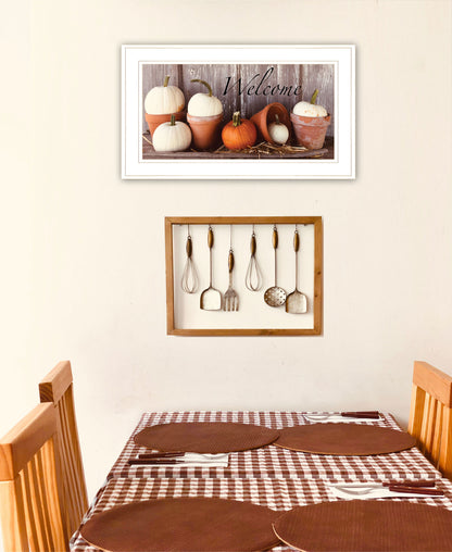 "Welcome" Pumpkin Wall Art (White Frame)