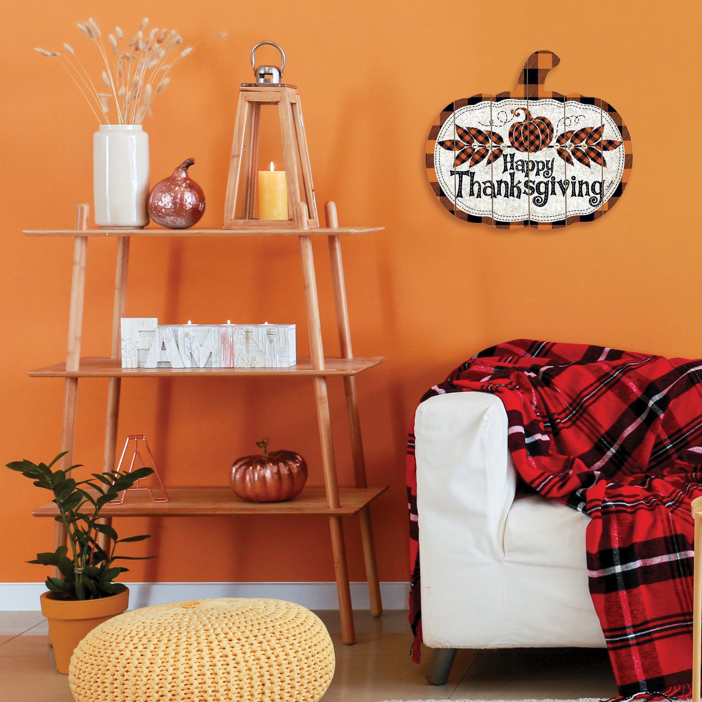 "Happy Thanksgiving" Wooden Pumpkin Wall Art