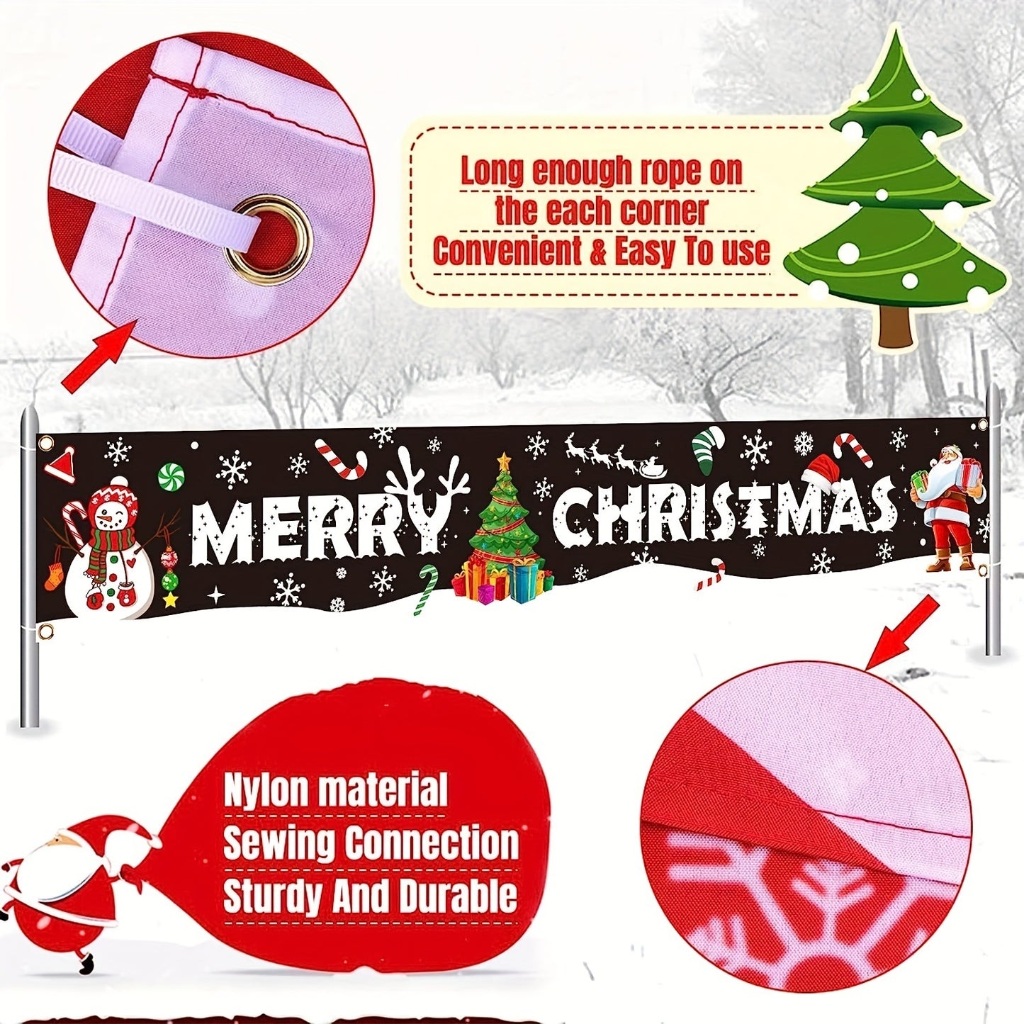 Festive Large Merry Christmas Banner