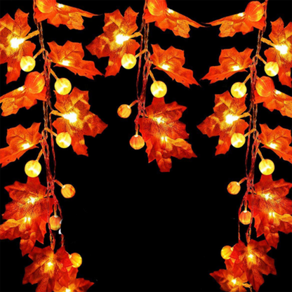 Pumpkin & Maple Leaves String Lights