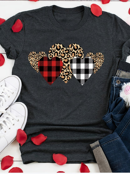 Heart Print Crew Neck T-Shirt