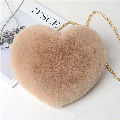 Heart Shaped Plush Chain Shoulder Bag