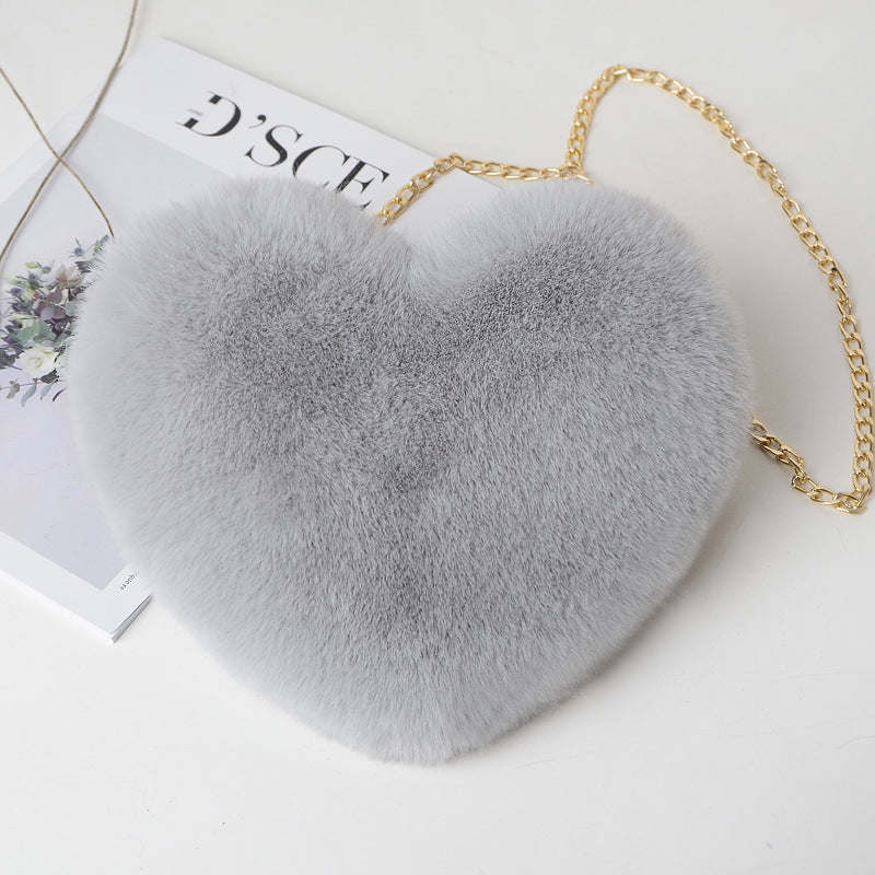 Heart Shaped Plush Chain Shoulder Bag